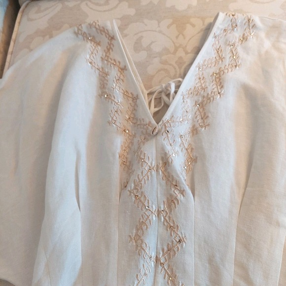 NEW! Calypso St. Barth Penelope Linen Embroidered Maxi Dress White Palm S $425 - Picture 9 of 16